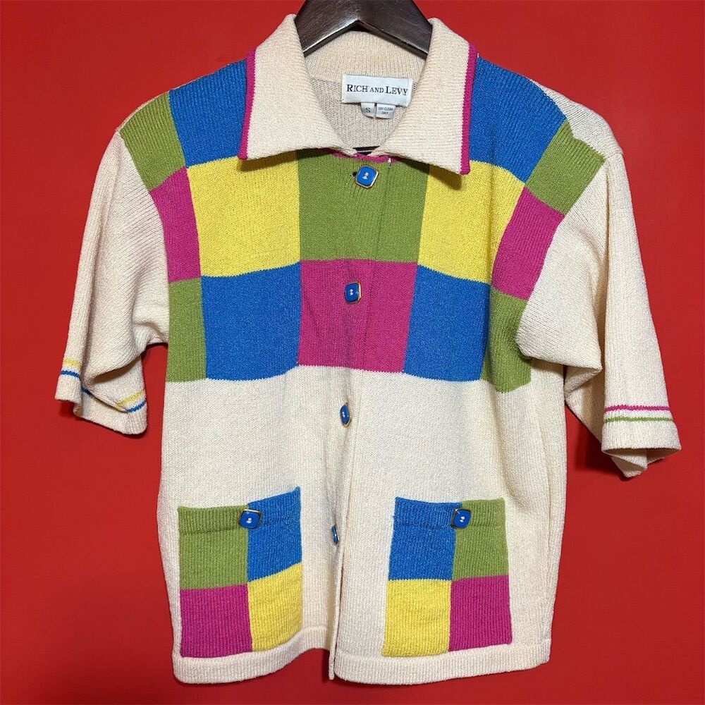 Vintage Multicolor Checkered Knit Top